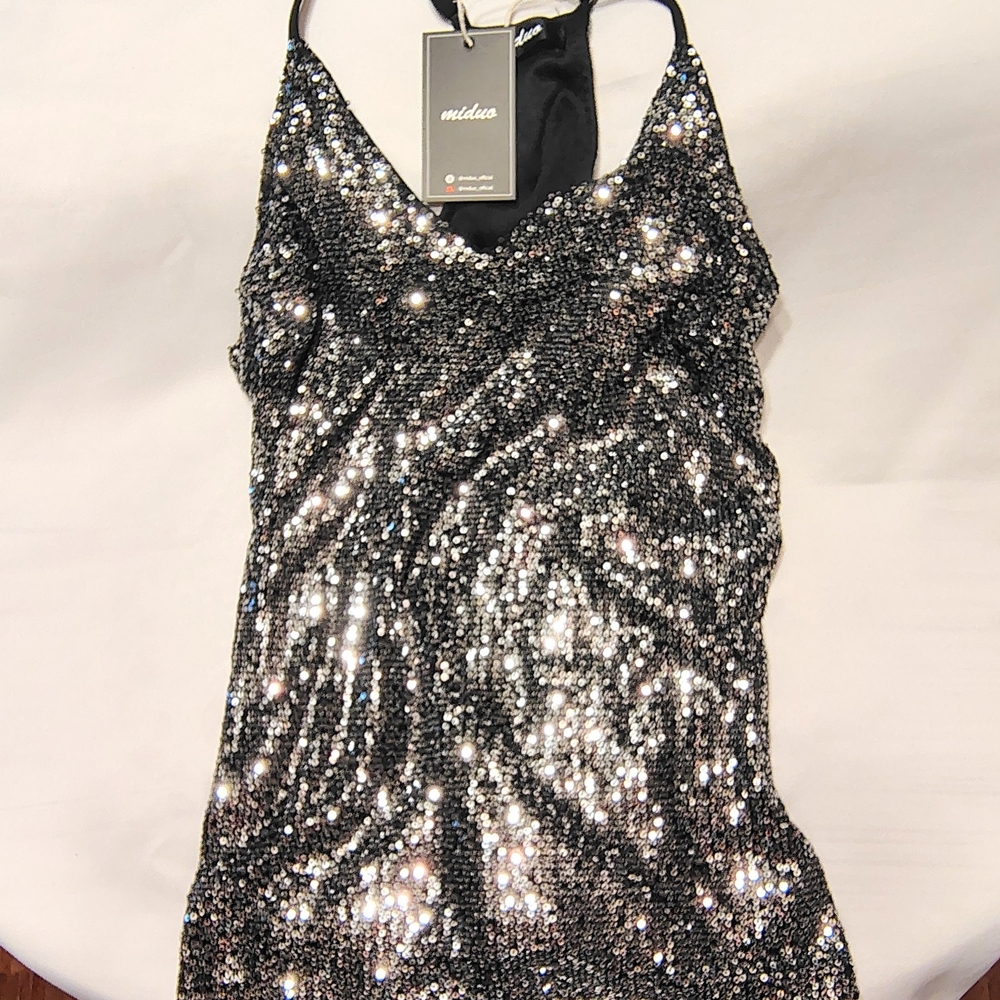 Silver and Black Sequin Strappy Top